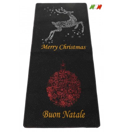 Tappeto natalizio resinato bordato MERRY CHRISTMAS E BUON NATALE