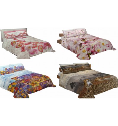 Parure letto matrimoniale lenzuola copriletto con federe stampa digitale NATURA