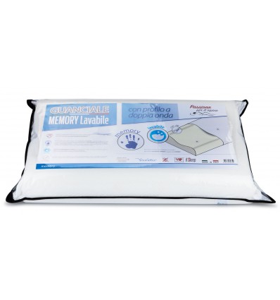 Cuscino Memory Lavabile Cervicale DOPPIA ONDA, 100% Viscolattice Memory, con federa in tessuto con cerniera, Bianco