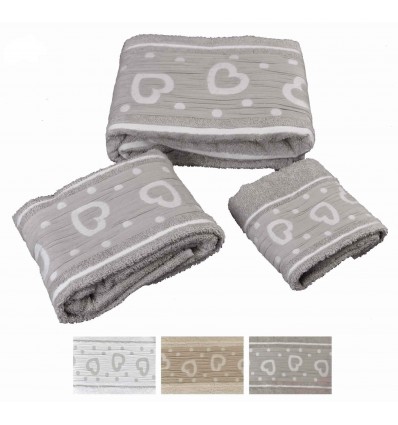 Amore cuori Ensemble 3 PCs. Serviettes éponge