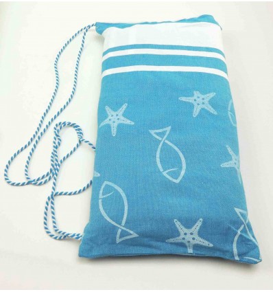 FOUTA serviette de mer pour COT 75x195 cm. Avec oreiller MARINE