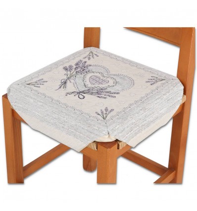 Cojín tapizado para funda de silla con solapas CORAZONES DE LAVANDA